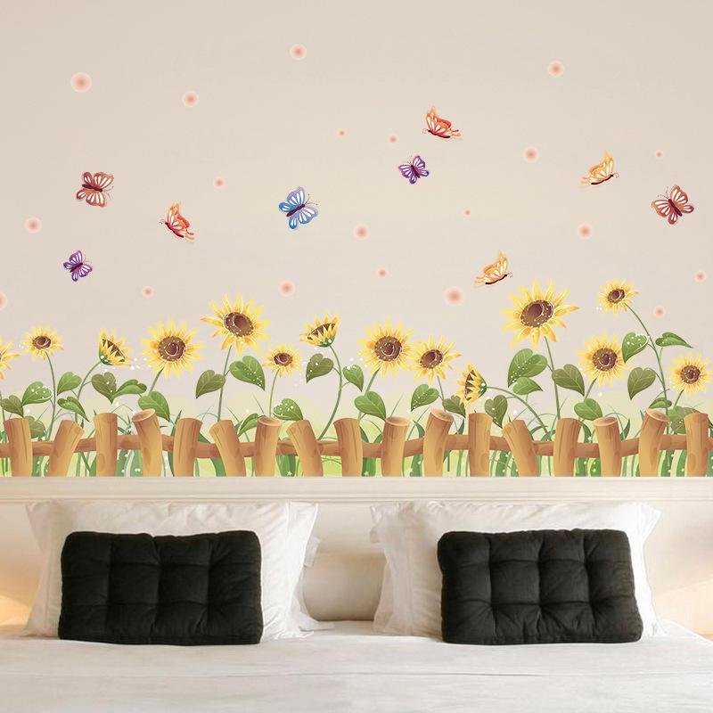 Sunflower Wall Sticker Golden Yellow Self Adhesive Home Decor for Living Room Bedroom Kickboard Border Decoration