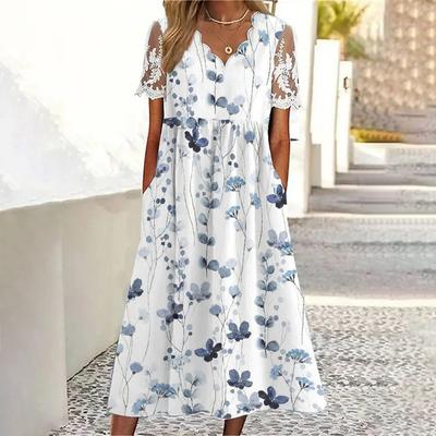 Robe d'été à imprimé floral pour femme, col en V, manches courtes, style vacances