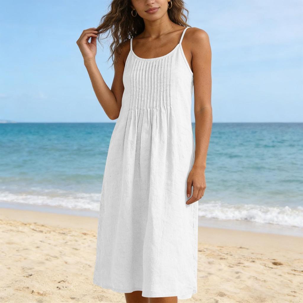 Linen Maxi Dresses for Women Sleeveless V Neck Long House Dress Casual Loose Fit Summer Sundress with Pockets