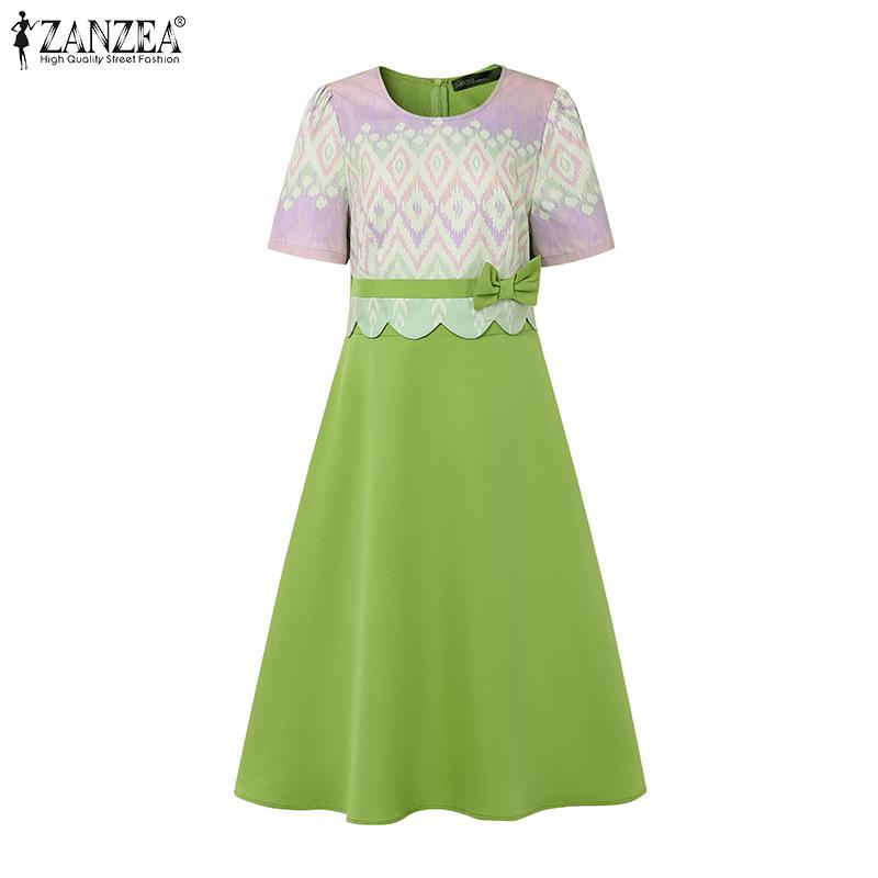ZANZEA Damen Freizeitkleid mit Druck-Patchwork, Sommer, Kurzarm