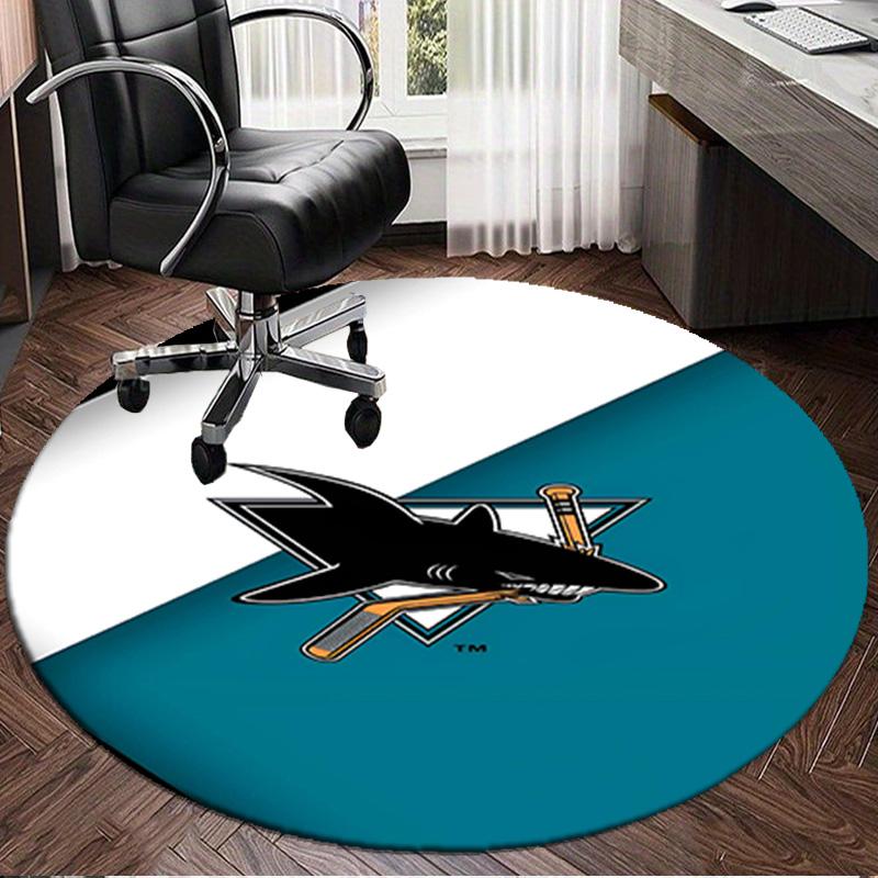 1PC San-Jose Sharks Hockey Round Rug, Non-slip Chair Mat, Home Decor, Circle Carpet Perfect for Office, Bedroom, Living Room,Christmas gift