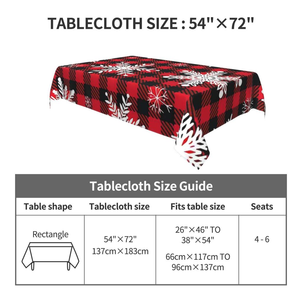 Christmas Holidays And Rectangular Red Check Snowflake Tablecloths Decorated For Holiday Parties Waterproof Tablecloths Decorate