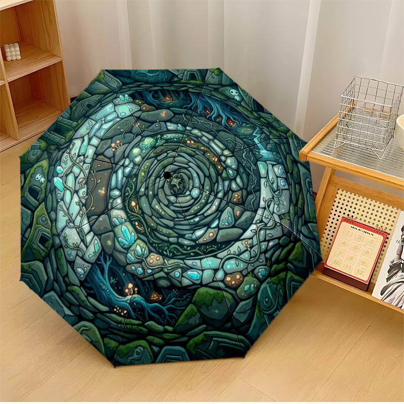 Mystischer Pilzgarten Thema Automatischer Regenschirm Kompakt 8-Rippen-Design Stabile Konstruktion Langlebiger Schirm Stilvolles Accessoire