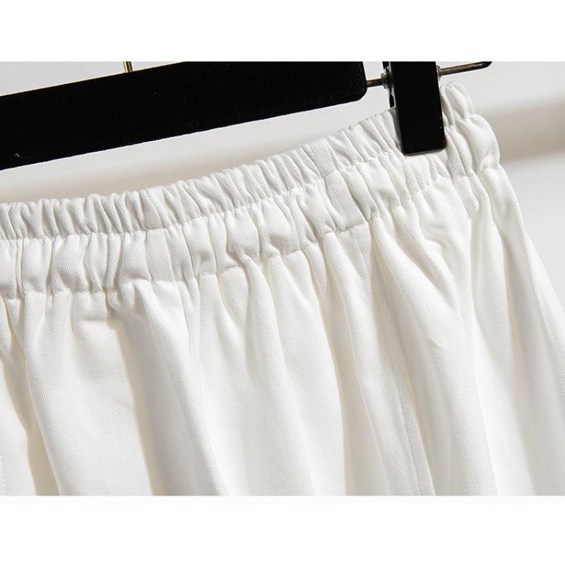 DIMANAF 2026 Summer New Plus Size Women Casual Cotton Wide Leg Pants Elastic Waist Drawstring Solid Color Straight Trousers