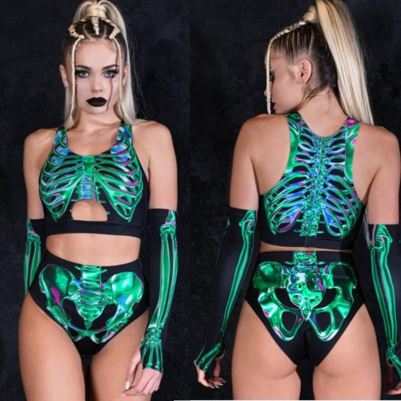 Sexy Cosplay Skeleton Adult Bodysuit Sets Performance Costumes Halloween For