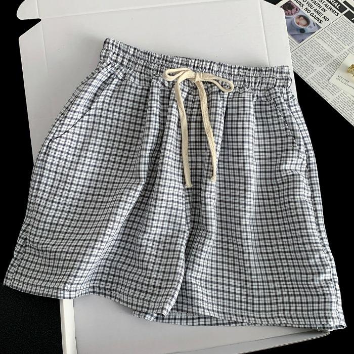 Human cotton vest with chest pad pajamas women s summer white letter cloud cotton plaid shorts trousers loungewear set M