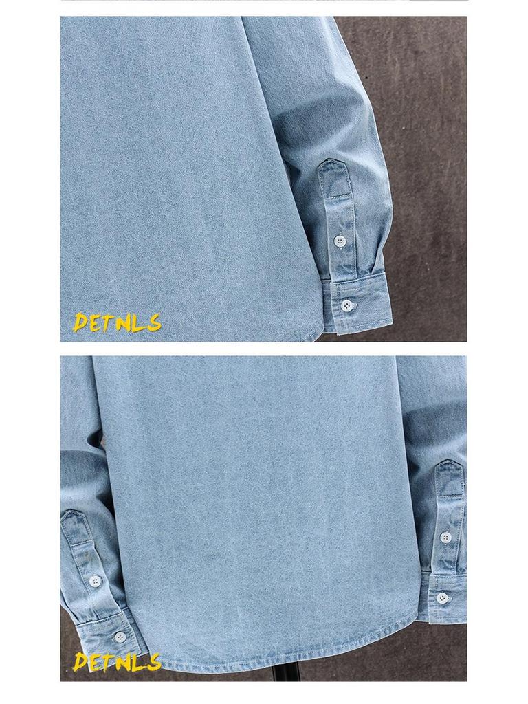 Cămașă de blugi cu mânecă lungă pentru bărbați, Casual Slim Fit, Stil coreean, Modă europeană și americană, Purtare de primăvară/toamnă