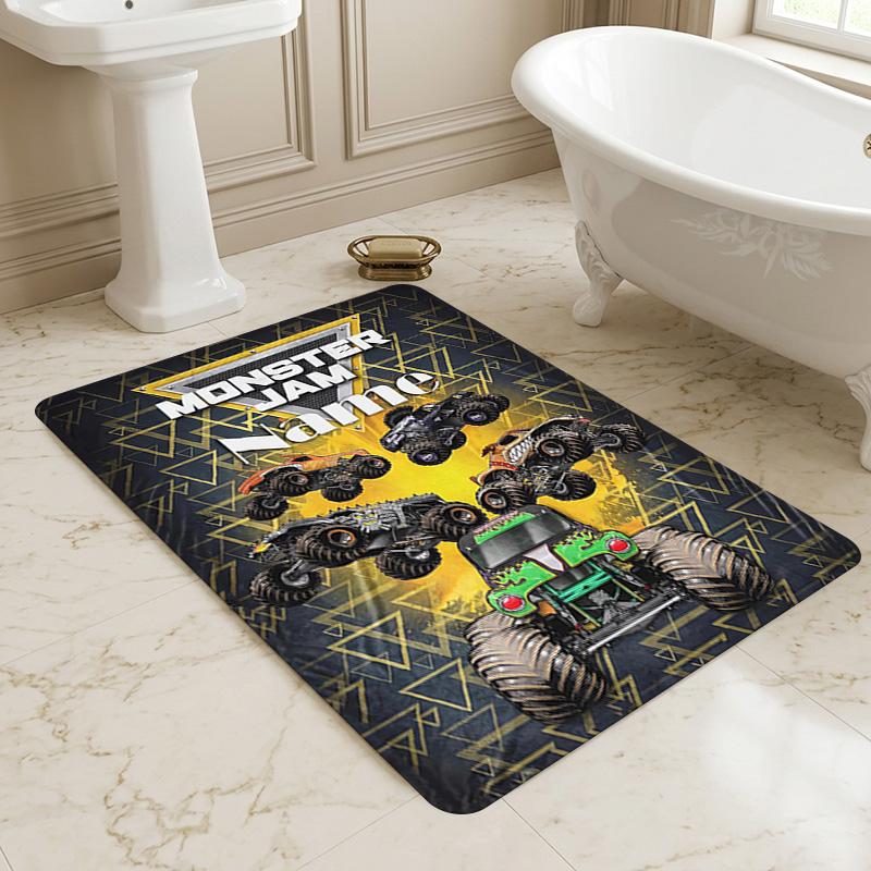 Personalized Name Monster Jam Night Living Room Non-Slip Area Rug Soft Carpet for Bedroom Kids Playroom Sofa Office Home Decor Doormat