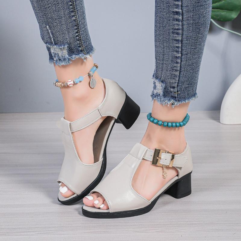 

Fashion Ladies Shoes 2025 Brand Peep Toe Women s Sandals Fashion Buckle Strap Office and Career Summer Sweet Plus Size Heeled Sandals 35 серый