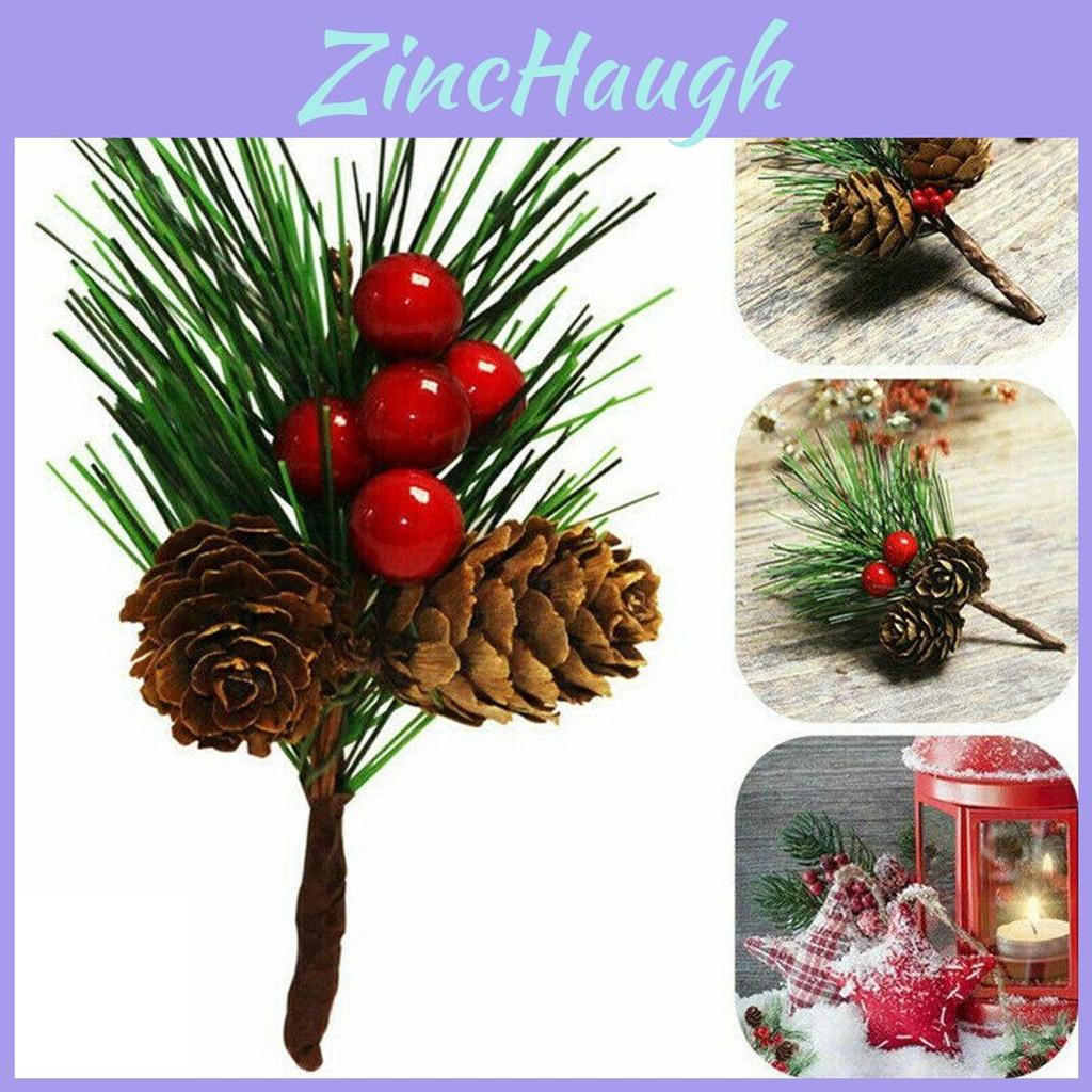 Artificial 10x Flower Christmas Red Berry Pine Cone Holly Branch Diy Party Decor