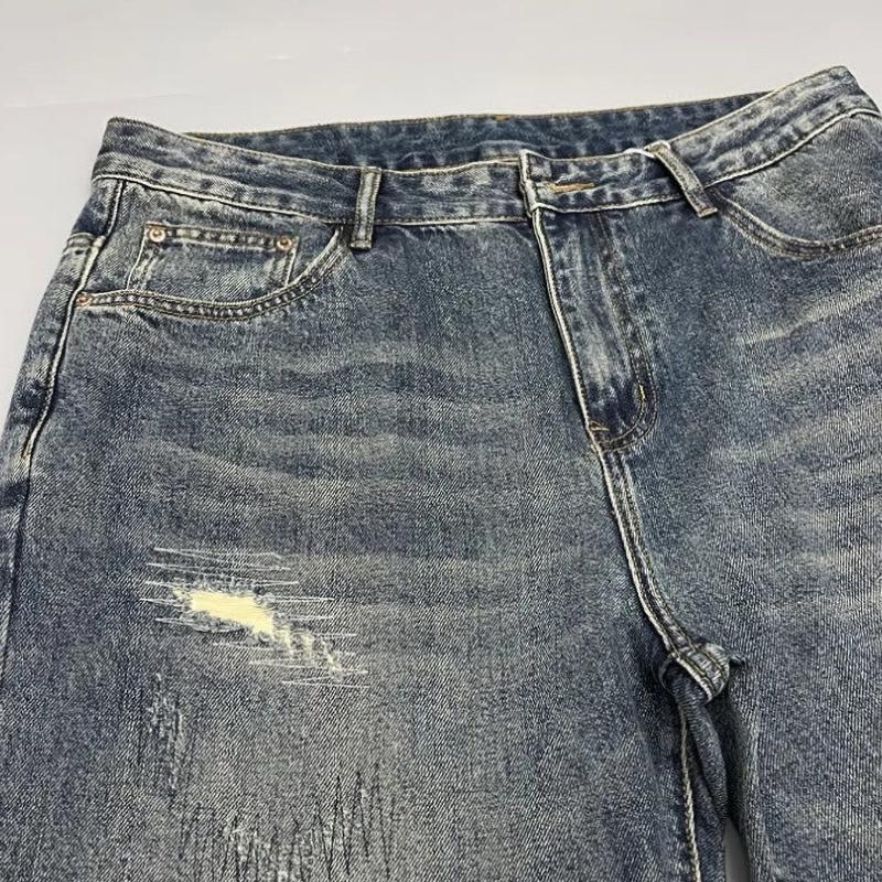 Spring Casual Retro Patchwork Men's Straight Loose Fit Jeans Versatile Shaped Boy Pants