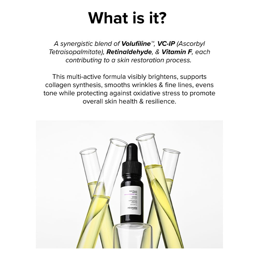 Minimalist Multi‑Active Repair Serum - Volufiline + Retinaldehyde + Stable Vitamin C & Vitamin F, Brightens, Firms & Strengthens Skin, Anti‑Aging D