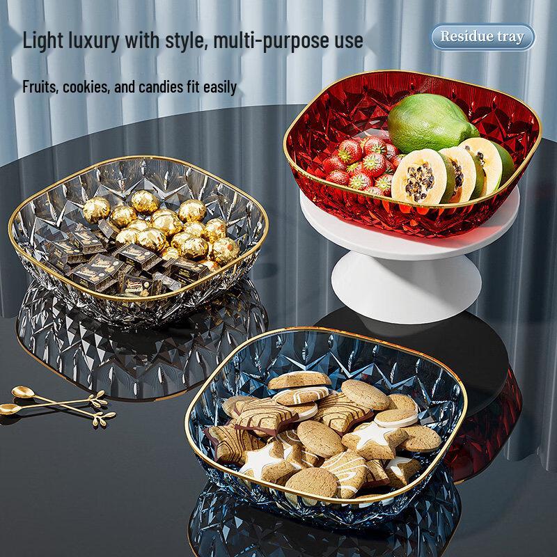 Thickened Gold Rim Crystal White Ceramic Fruit Plate Set (2-Pack)