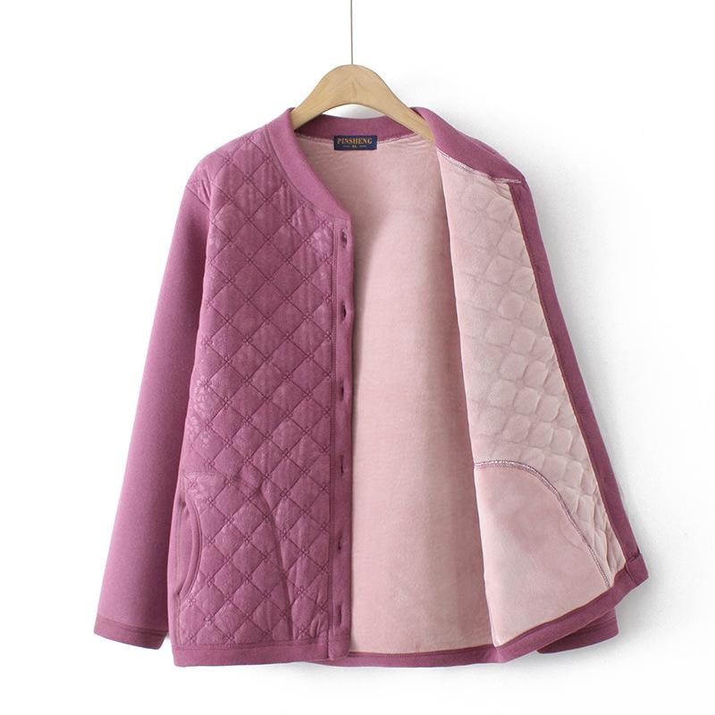 Autumn and Winter Middle-aged and Elderly Grandma Thermal Underwear Plus Velvet Thickened Old Lady Cardigan Lightweight Cotton Jacket for The Elderly