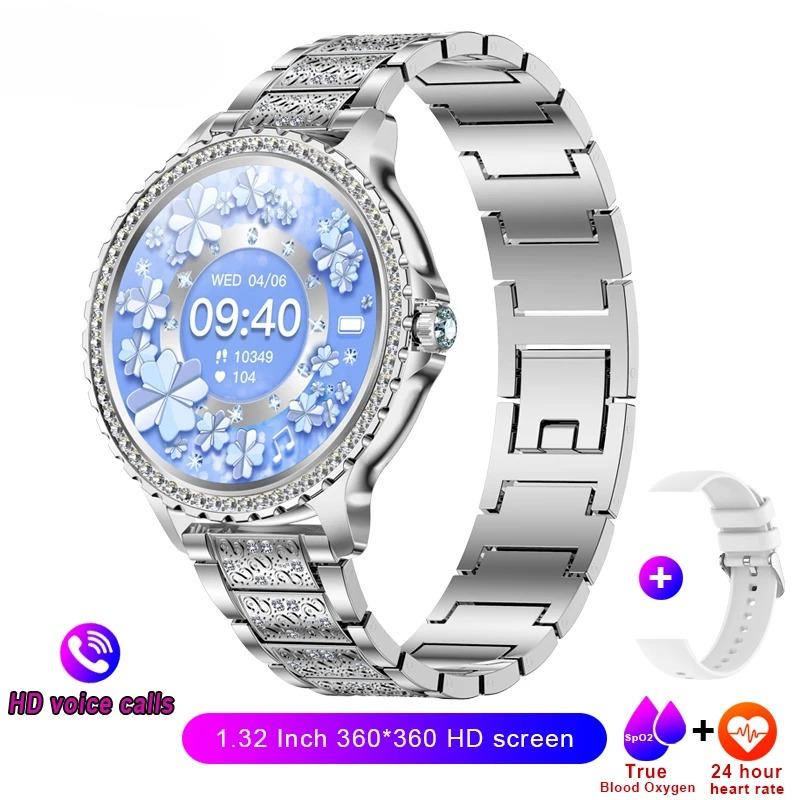 New Voice Calling Smart Watch Women 360*360 HD Display Diamond Strap Heart Rate Sports Ladies Fashion Waterproof Smartwatch