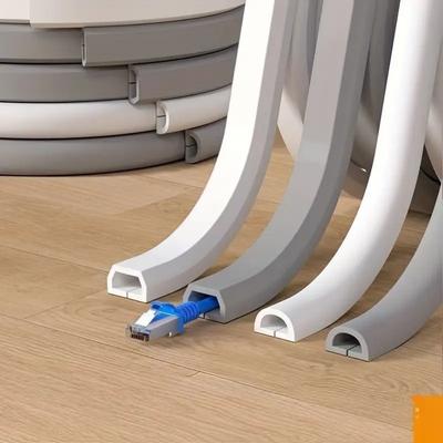 1PC 3M Arc Anti-extrusion Floor Cord Cover Self-Adhesive Power Extension Wiring Duct Cable Protector Home Outdoor Wire Organizer