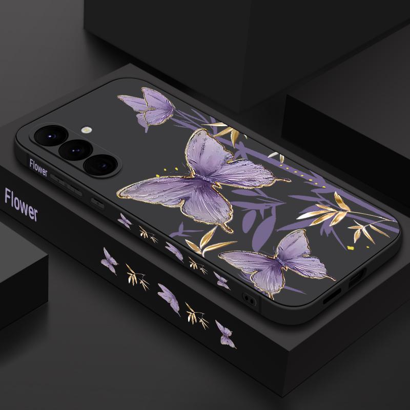 Case For Samsung Galaxy S24 S25 Ultra S23 S22 Ultra S21 S20 FE Butterfly Bamboo Pattern Lanyard Case For Samsung A56 A17 A26 A16 A36 A55 A54 A53 A15