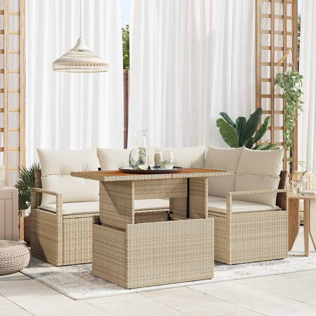 Garden Dining Set with Cushions 5 pcs Beige and Cream