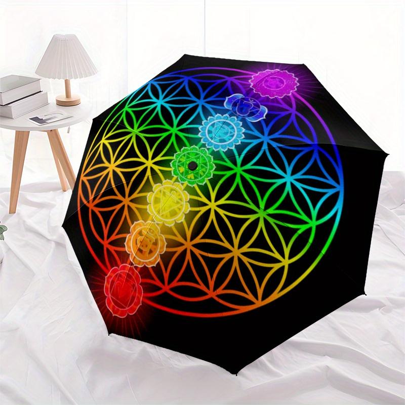 Chakra Balance Mandala: Vibrant Energy Healing ArtworkUmbrella, Portable 3-Fold Umbrella for Men & Women,Christmas Gift ES185
