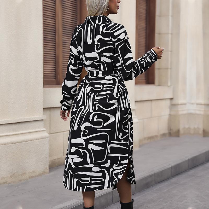 Autumn Fashion Women's Long Sleeve Lapel Dress Women