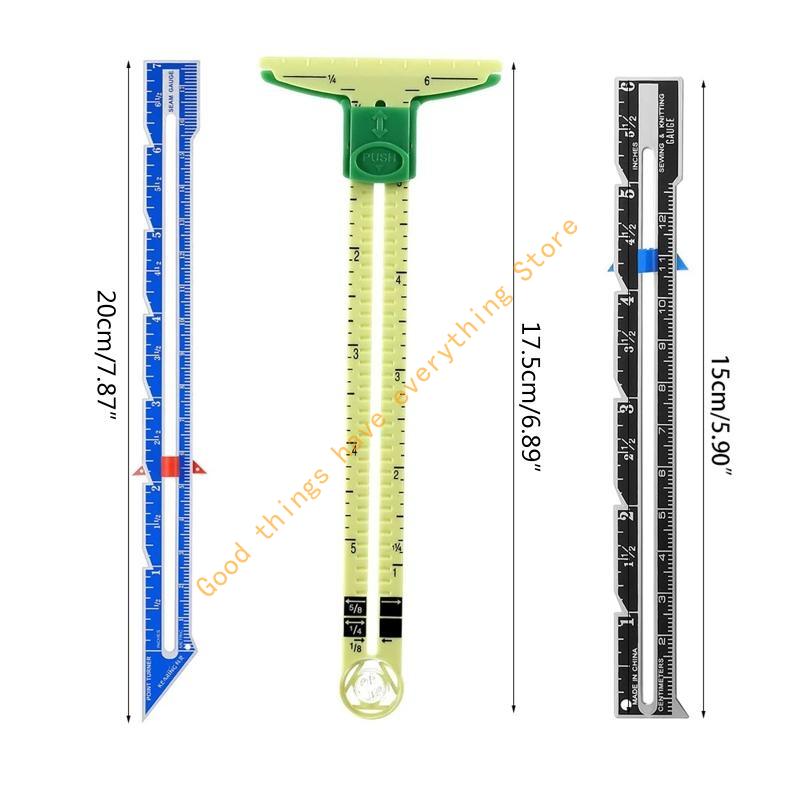 3 Pieces of 5-in-1 Sliding Gauge Measuring Sewing Ruler Tool for Sewing Quilting 55KF