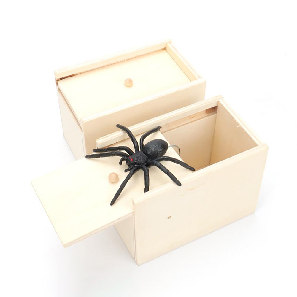 Spider Wooden Box Scare Toy Prank Reusable Funny Play Joke Toy Funny Scare Toy Party Props for Adults Kids Gift