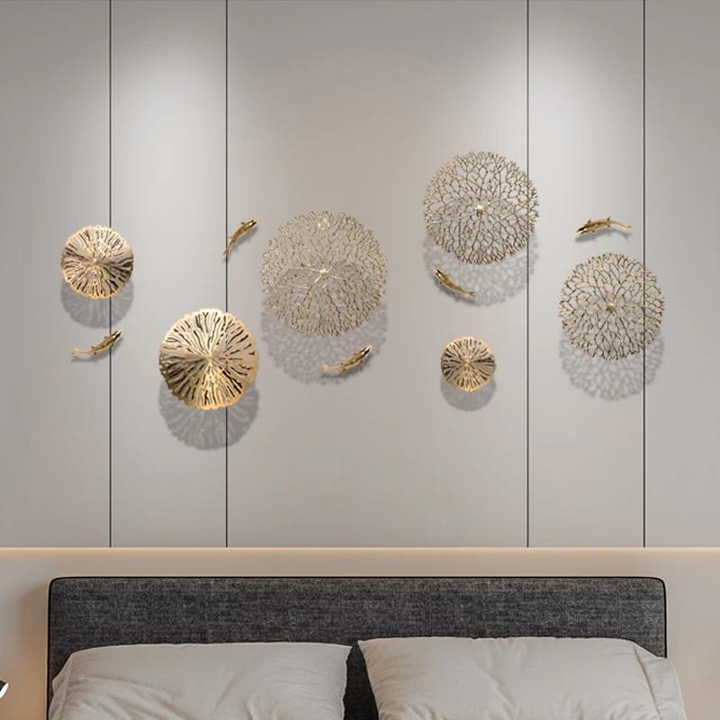 Background Home Decoration Wall Hanging Copper Pendant Metal Hollow Out Coral Lotus Leaf Fish Pond Goldfish Wall Decoration