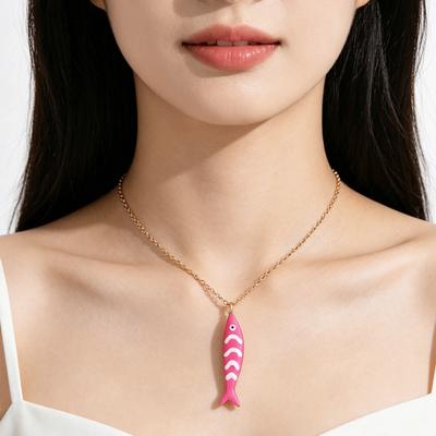 Enamel Colorful Fish Necklace Stainless Steel Layered Necklace Marine Organisms Jewelry  Women