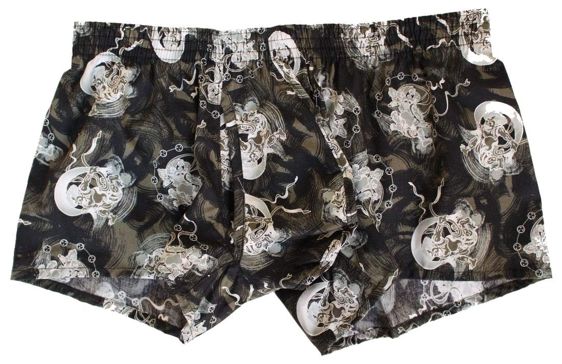 M-Spec Men s 3D Short Trunks, Comfortable Crotch Pants, Open Front, MS-20, Fujin and Raijin Design, Olive, Size LL