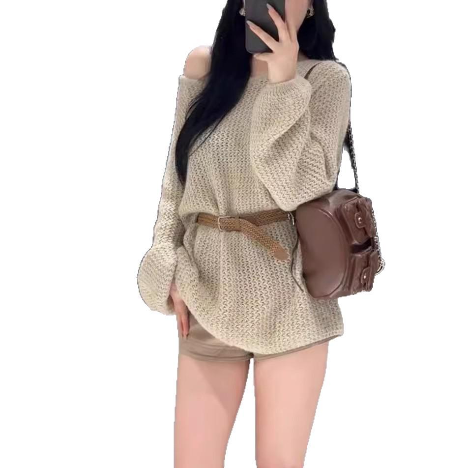 Women's Early Autumn 2025 French Knit Openwork Long Sleeve Mid-Length Casual Top