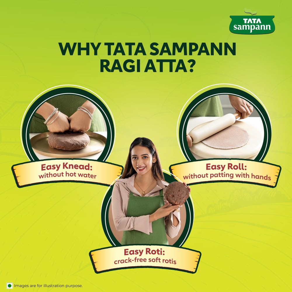 Tata Sampann Easy Cook Ragi Atta 500g Millet Flour Rich In Fibre & Calcium For Soft Crack-Free Rotis And Easy Kneading
