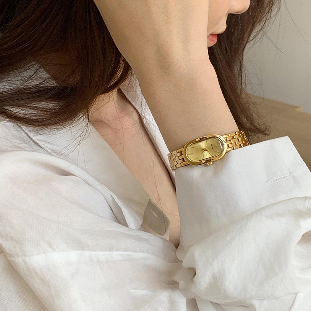 Elegant Minimalist Women's Watch with Retro Oval Dial Steel Strip Small Gold Watches Luxury Waterproof Quartz Women's Watch Gift