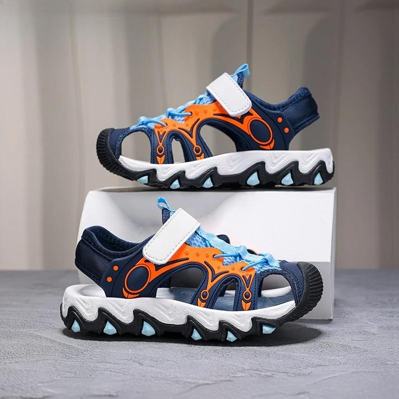 Childrens Sandals Summer Closed Toe Breathable Anti Slip Outdoor Beach Shoes Boys Mesh Lightweight Hollow Flat Walking Sandals
