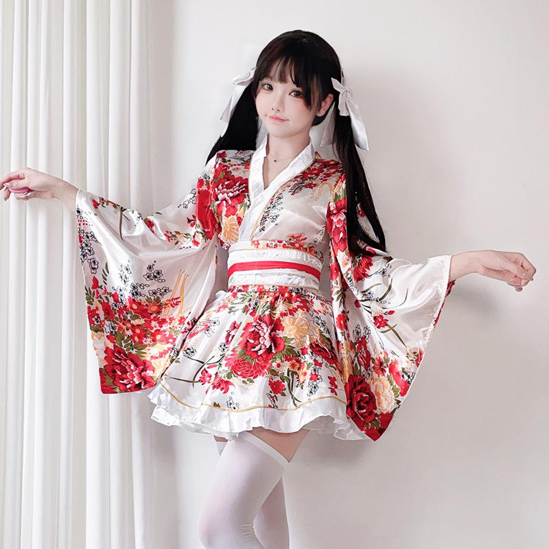 Japansk klänning traditionell kimono sommar japansk stil tryck förbättrad yukata kimono damdräkt cosplaykläder