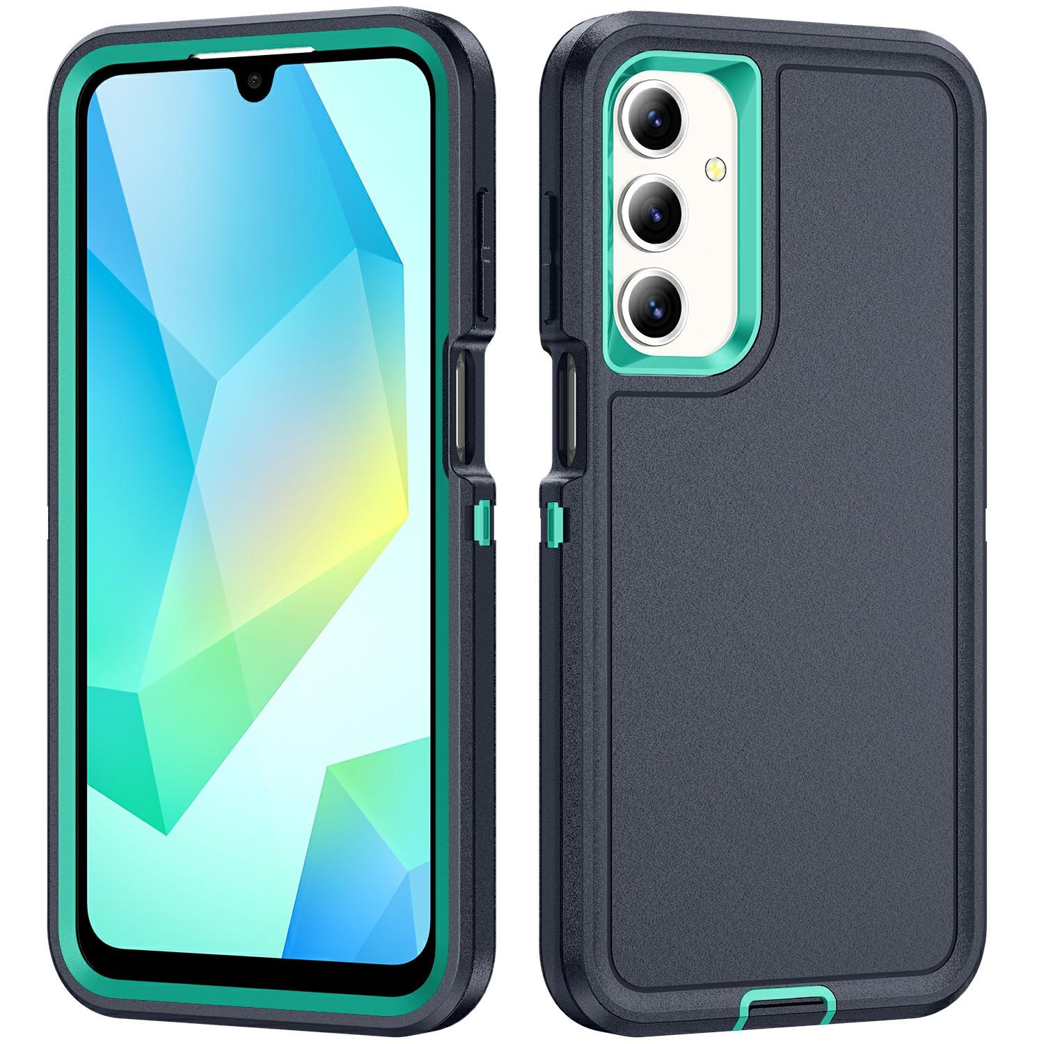 

For Samsung Galaxy A16 4G/5G Case PC+Silicone+EVA 3-in-1 Shockproof Phone Cover Dark Blue+Light Cyan
