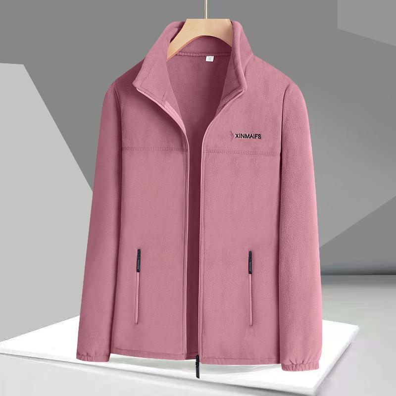 Dámský kardiganový svetr na zip z polárního fleecu s výšivkou písmen, hřejivý oboustranný plyšový svetr, silné hřejivé kabáty, sportovní košile