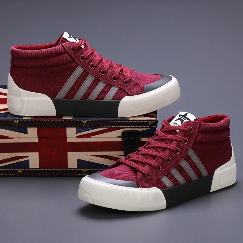 Autumn Breathable Canvas Sneakers Men Plimsoll Fashion High Top Vulcanized Shoes Men Casual Green Men's Canvas Shoes