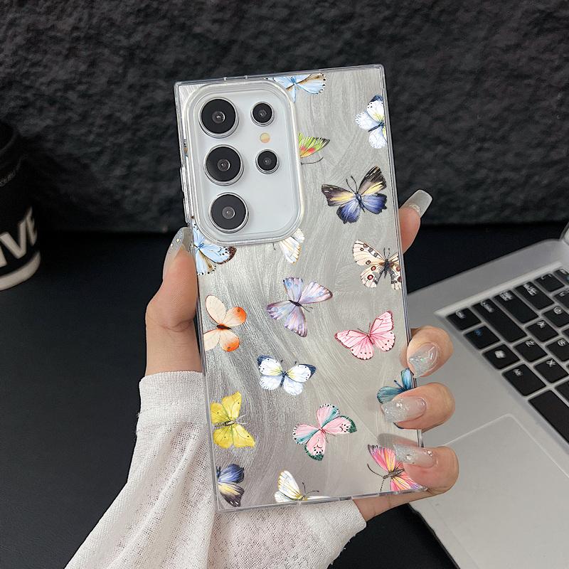 Butterfly Pattern Feather Sparkling Phone Case For Samsung S25 Ultra S24 FE S23 A56 A36 A16 A55 TPU Soft Edge Slim Shockproof Hard PC Bumper Cover