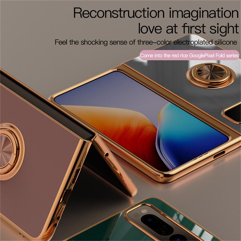 Shockproof Plating Ring Holder Phone Case for Google Pixel Fold Protective Stand Back Shell Luxury Full Protection Cover