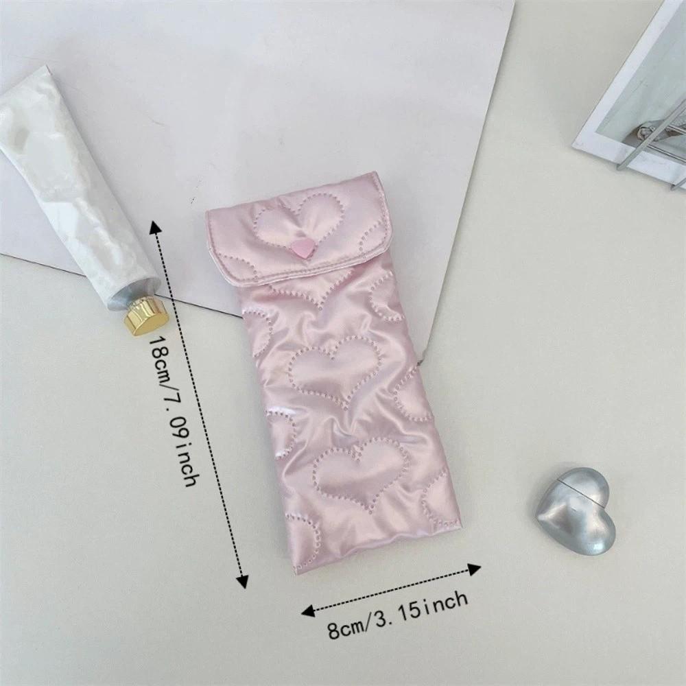 PU Bow Sunglasses Pouch Quilted Satin Heart Embossed Eyeglasses Storage Case Snap Button Portable Lightweight
