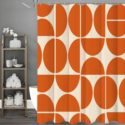 Modern Geometric Half Circle Graphic Shower Curtain, Bathroom Decorative Shower Curtain, Waterproof Shower Curtain with Hooks