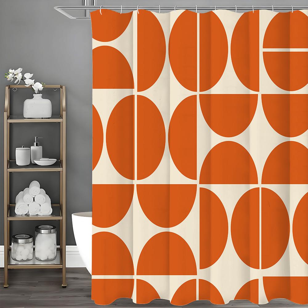 Modern Geometric Half Circle Graphic Shower Curtain, Bathroom Decorative Shower Curtain, Waterproof Shower Curtain with Hooks