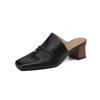 Fashion 2025 Summer New Genuine Leather Retro Semi-drag Mueller Slippers Woman Women's High Heel Square Toe Casual Shoes Women Slippers