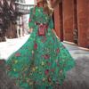Retro Floral Long Dress with Round Neck and Large Swing - 2024 European & American Style