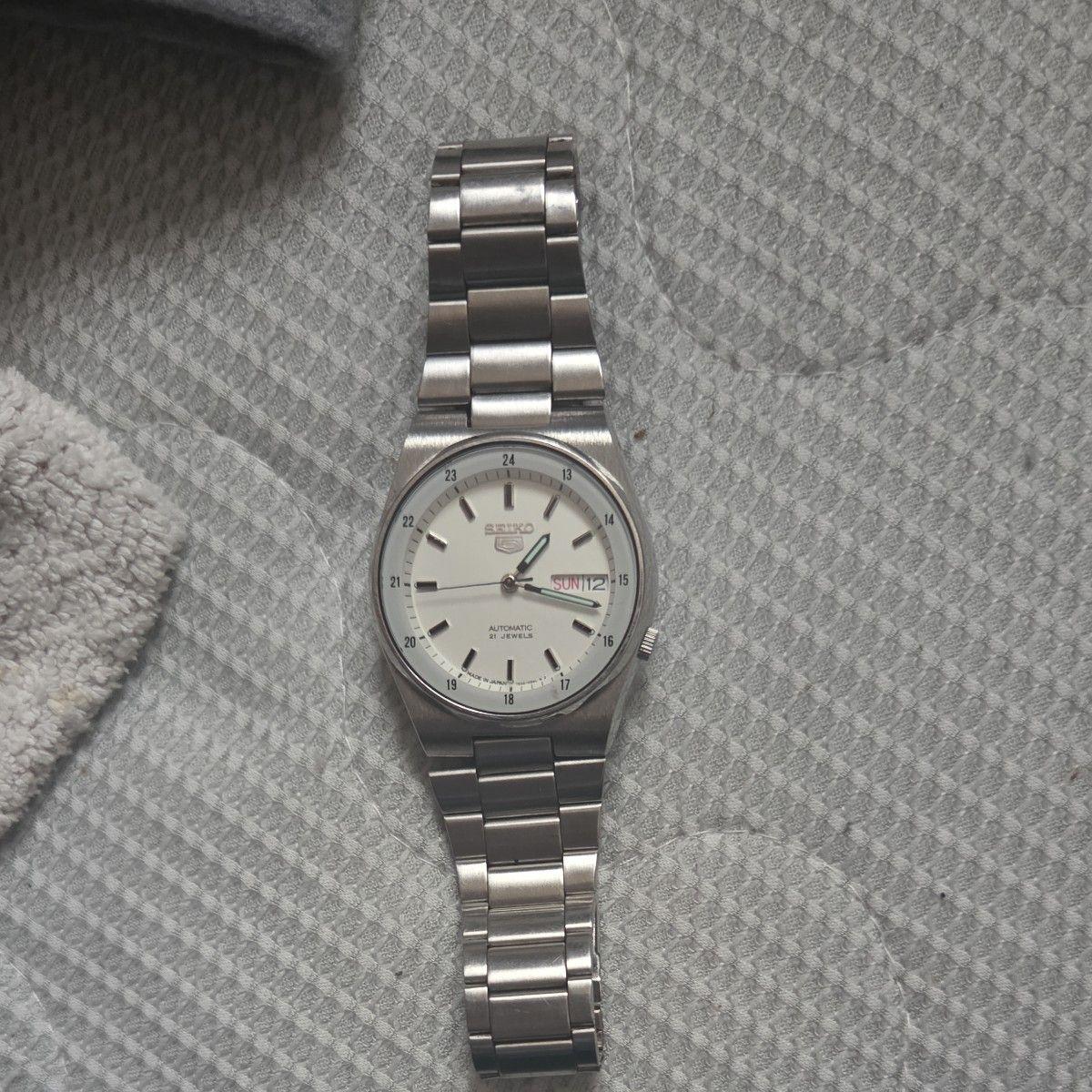 Used SEIKO 5 Automatic Day Date Watch Silver 7S26-0530 Engraved 7S26-034L