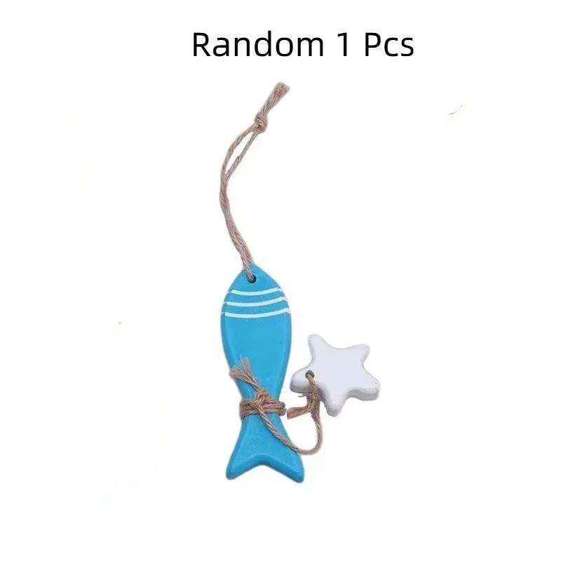 1 Pcs Marine Style DIY Home Decorative Wooden Small Fish Seahorse String Wall Hangings Starfish Dolphin Pendant Random Color