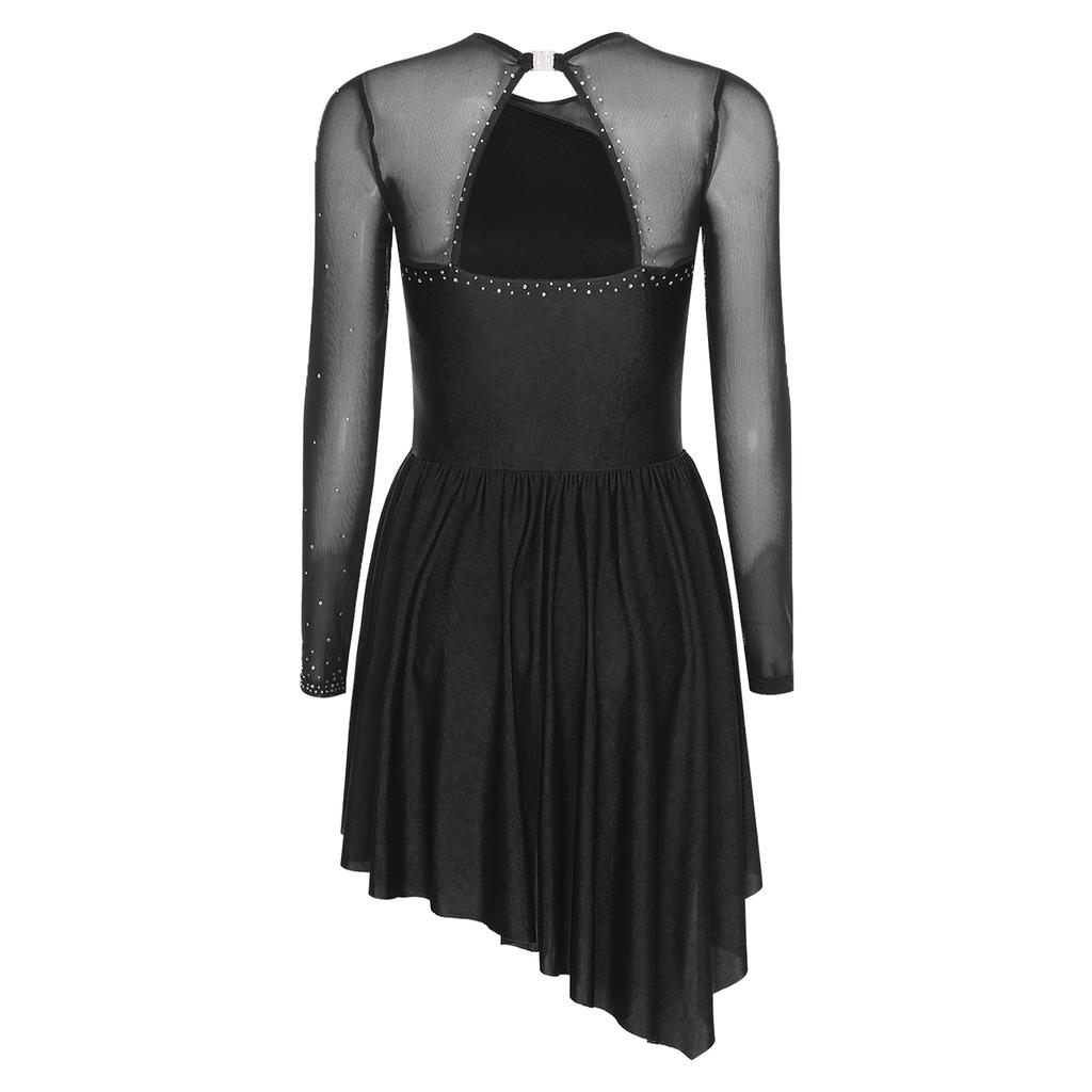 Women's Performance Dance Dress - Glitter Rhinestones Cutout Back Sheer Mesh Patchwork for Competition