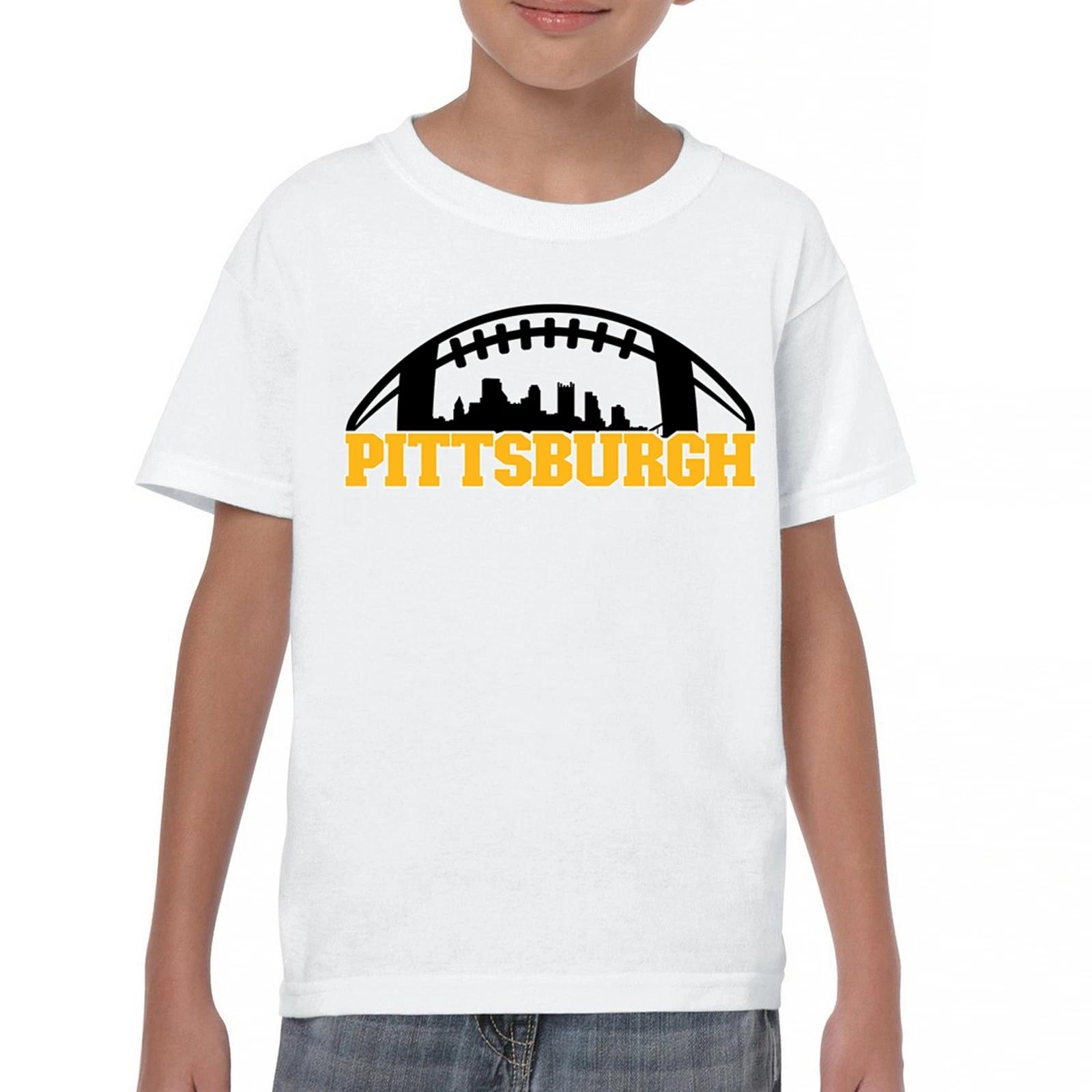 Pittsburgh Skyline Football Youth kids boys T-Shirt Steel City Bleed Black and Gold Kids 160