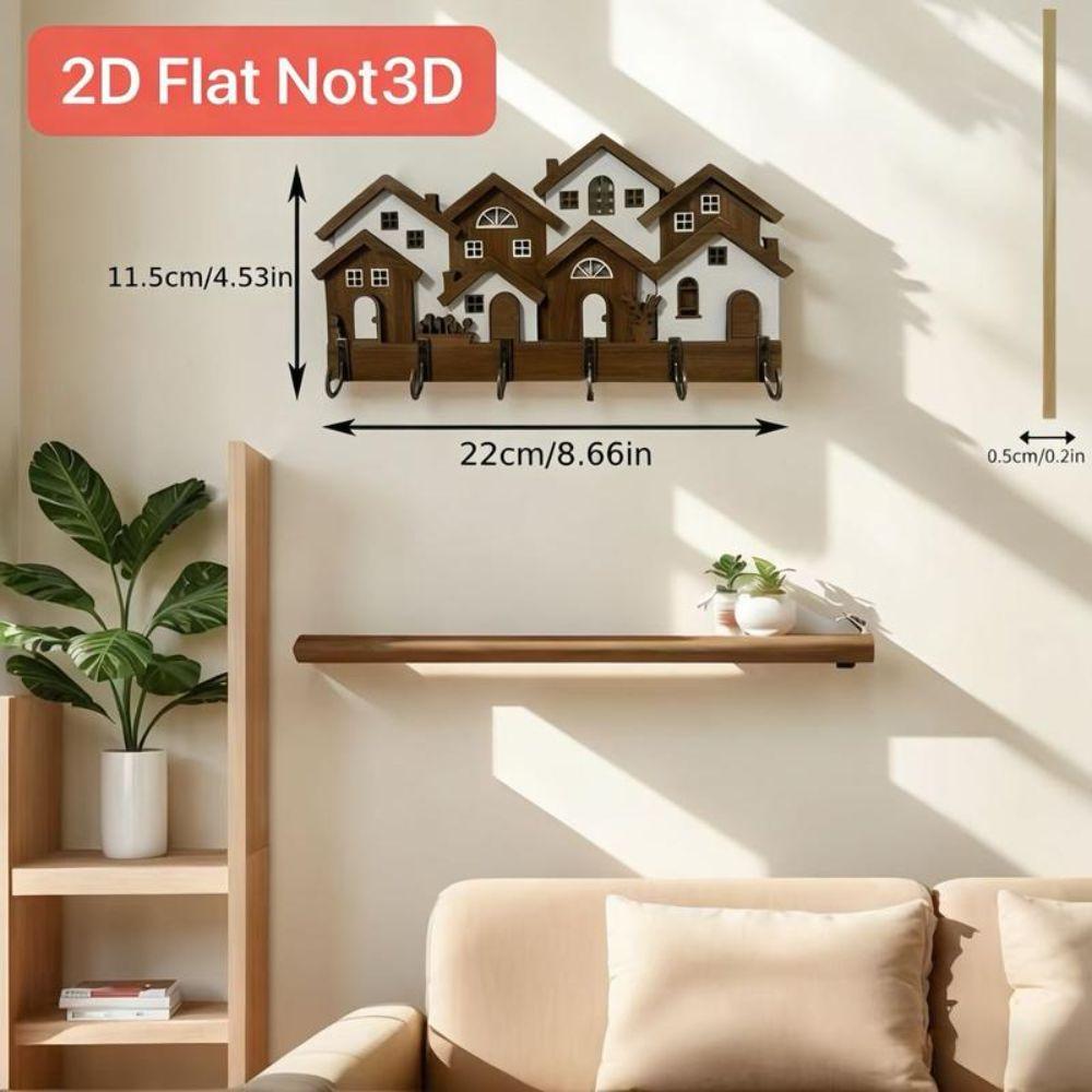 Wood House Key Holder 2D Flat Wall Key Rack New Decorative Key Hanger  Living Room Decor