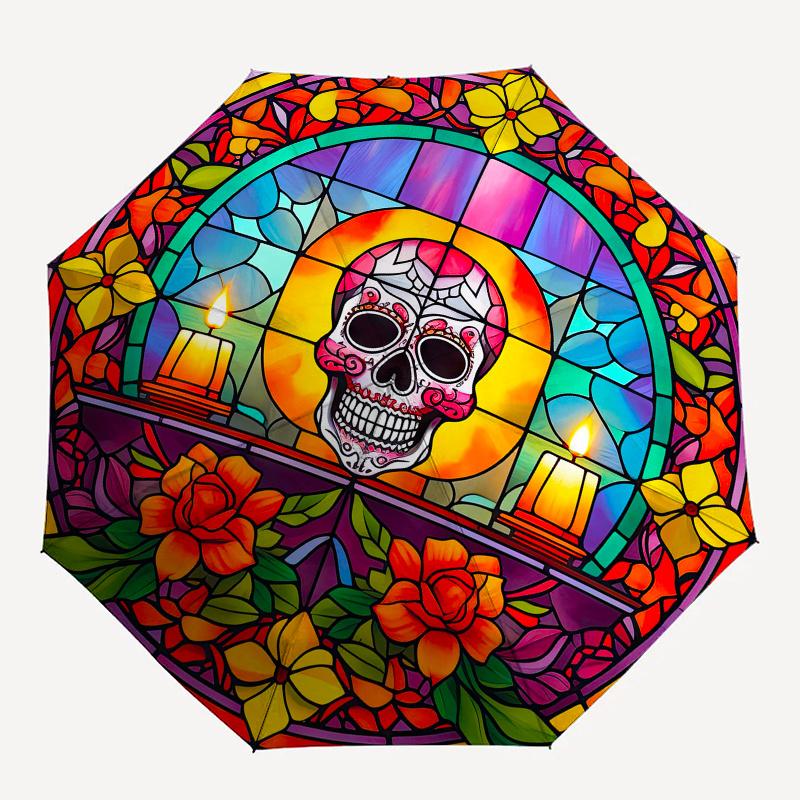 Day of the Dead Stained Glass Window Decal Halloween Decorations Umbrella - Cute Umbrella with Cute Design, P